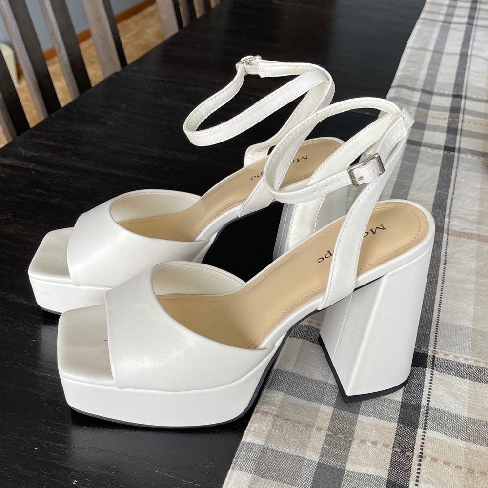 White Platform Block Heel Sandals